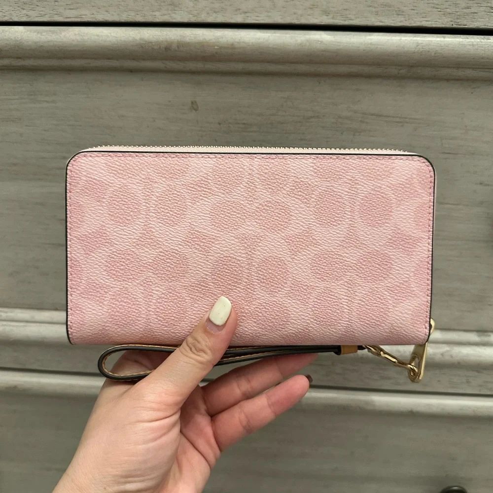 Coach CEC20 Long Zip Around Wallet in Signature Canvas & Leather Powder Pink